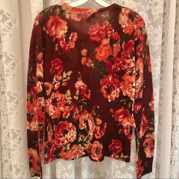 ANN TAYLOR LOFT * NWOT Rust Rose Floral Cardigan - Picture 6 of 8